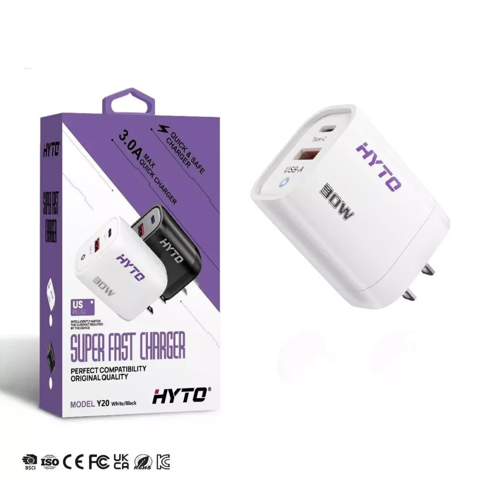 Ladegerät Power Adapter 30 Watt 1x USB-A 1x USB-C mit Typ C Kabel