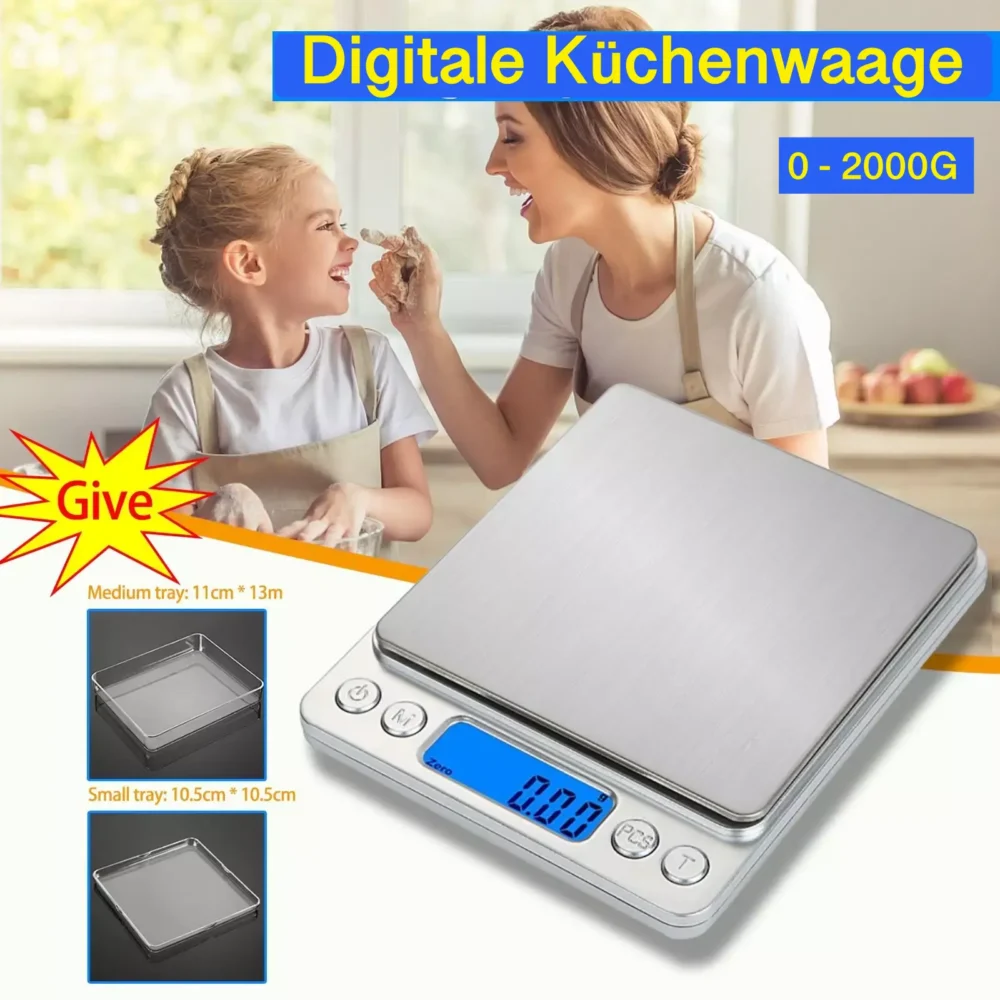 Küchenwaage Electronic 2KG/1g Digital Edelstahl LCD