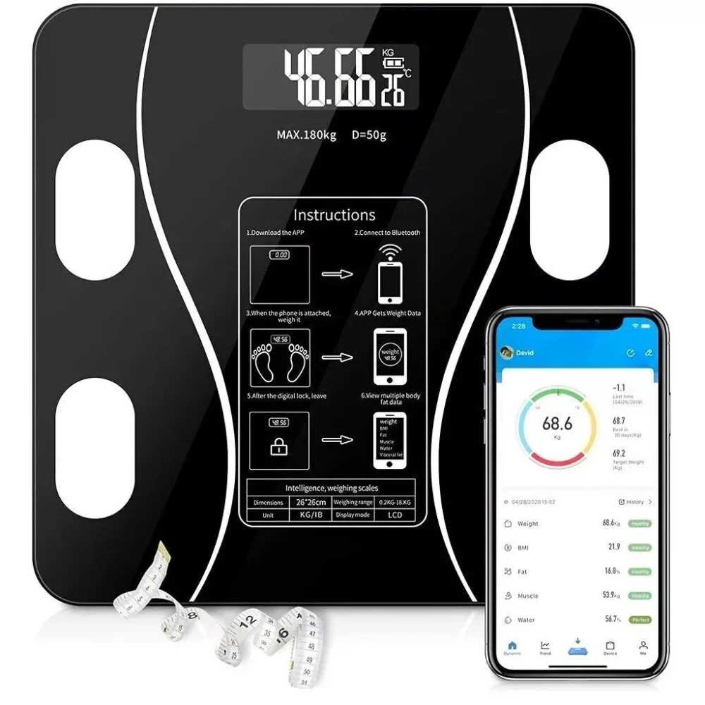 Personenwaage Körper Waage digital Display Bluetooth mit APP 180Kg